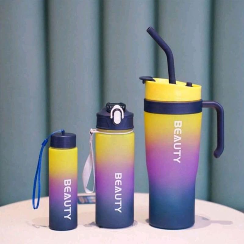 3 Pcs Mug and Water Bottle Set – Stylish Coffee Mugs with Leak-Proof Water Bottle for Home, Office & Travel