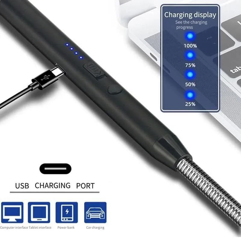 Electric Lighter for Candles Rechargeable Electric Gas Lighter Home Use Candle Lighter Plasma Flameless Windproof USB Lighter 360° Flexible Neck Arc Lighter (Multicolor)