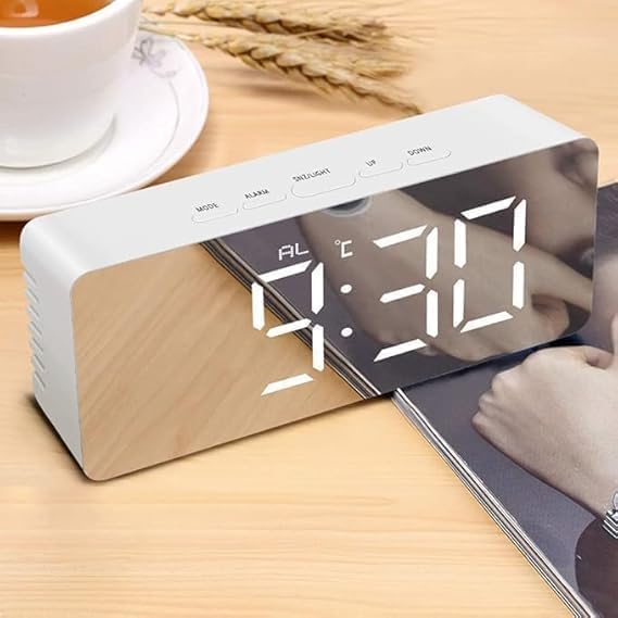 Digital Alarm Clock Table Clock for Students, Heavy Sleepers, Bedroom, Office, Corporate | Mini Alarm Clock with Loud Sound, Automatic Sensor, Date & Temperature