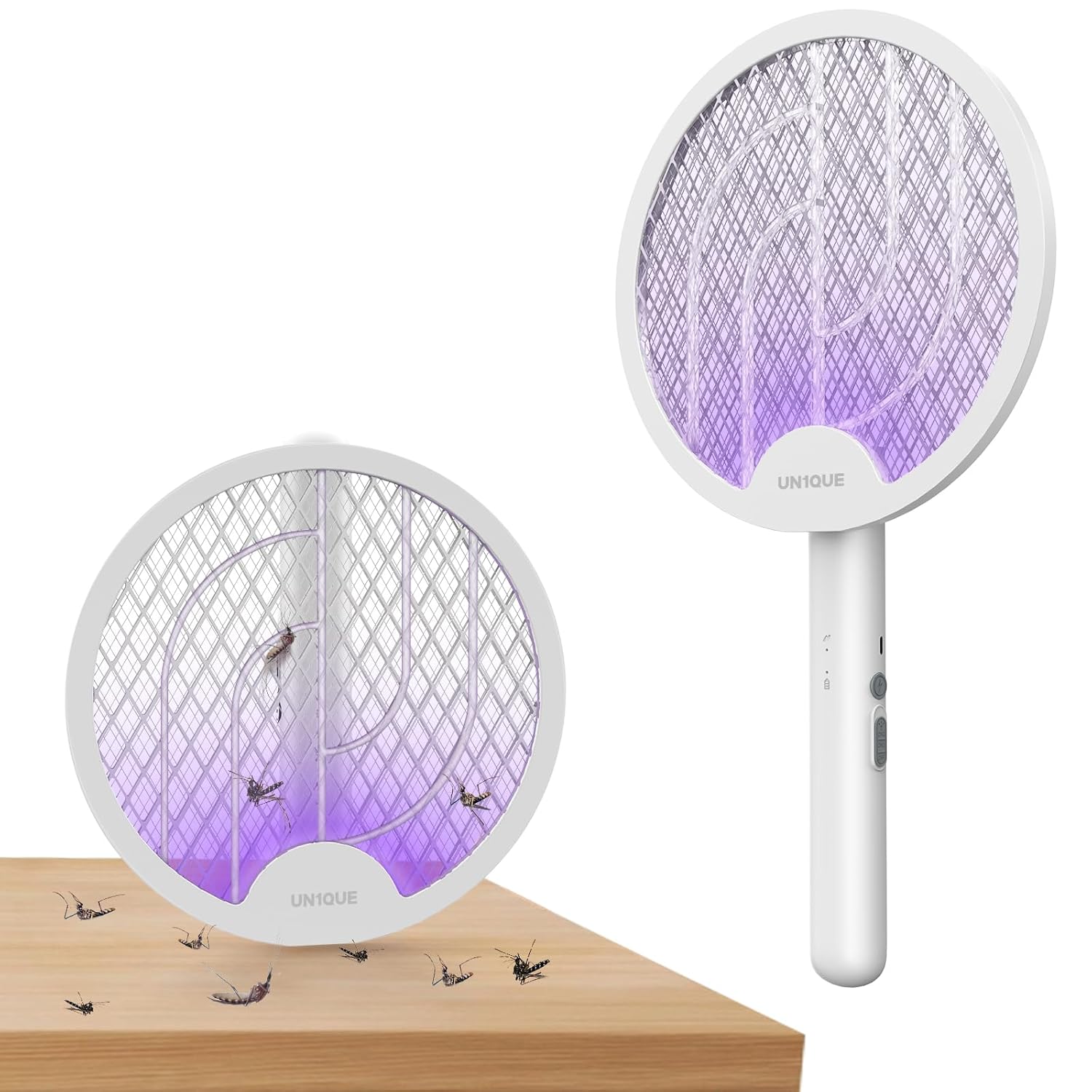 Foldable Swivel Mosquito Bat, 3 in 1 Mosquito Racket USB Rechargeable, Bug Zapper Electric Fly Swatter with UV Light Lamp, Hangable Mosquito Swatter Racket w/Long Lasting Lithium-ion Battery