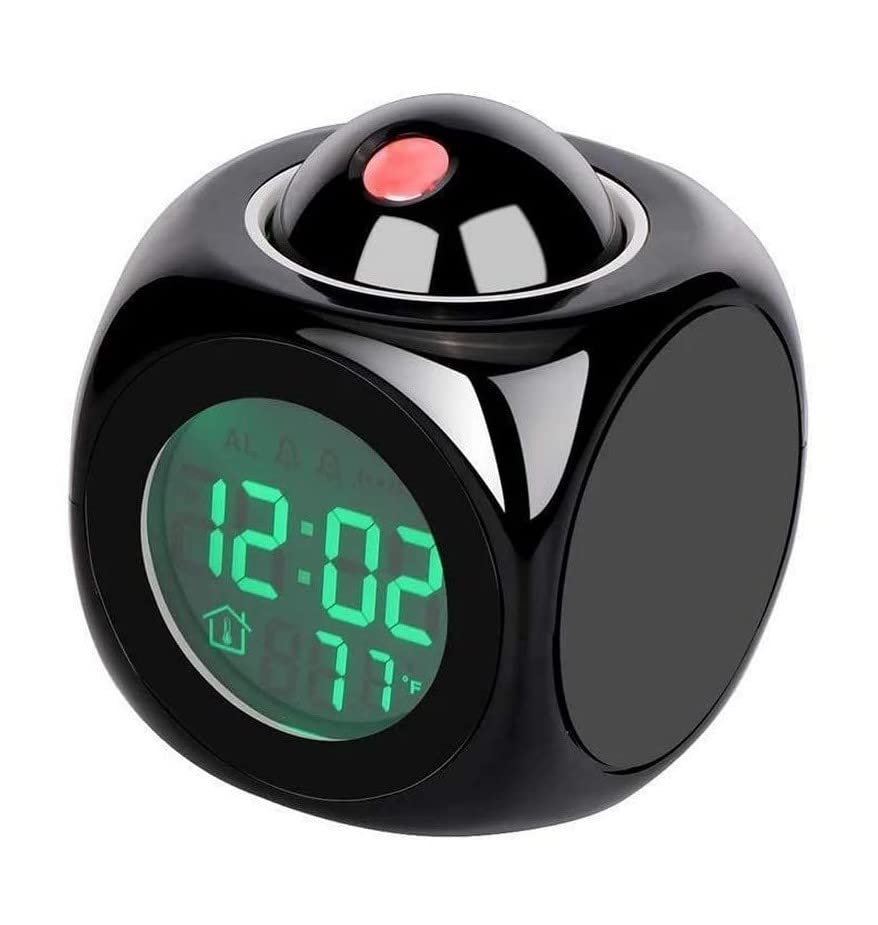 Plastic LCD Talking Digital Alarm Clock with Projector Time Display Watch with Indoor Temperature, Smart Night Light, Bold Numbers