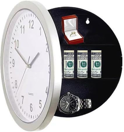 Wall Clock with Hidden Safe Compartment | Secret Storage for Valuables, Money & Jewelry | 3-Shelf Diversion Safe with Working Quartz Movement