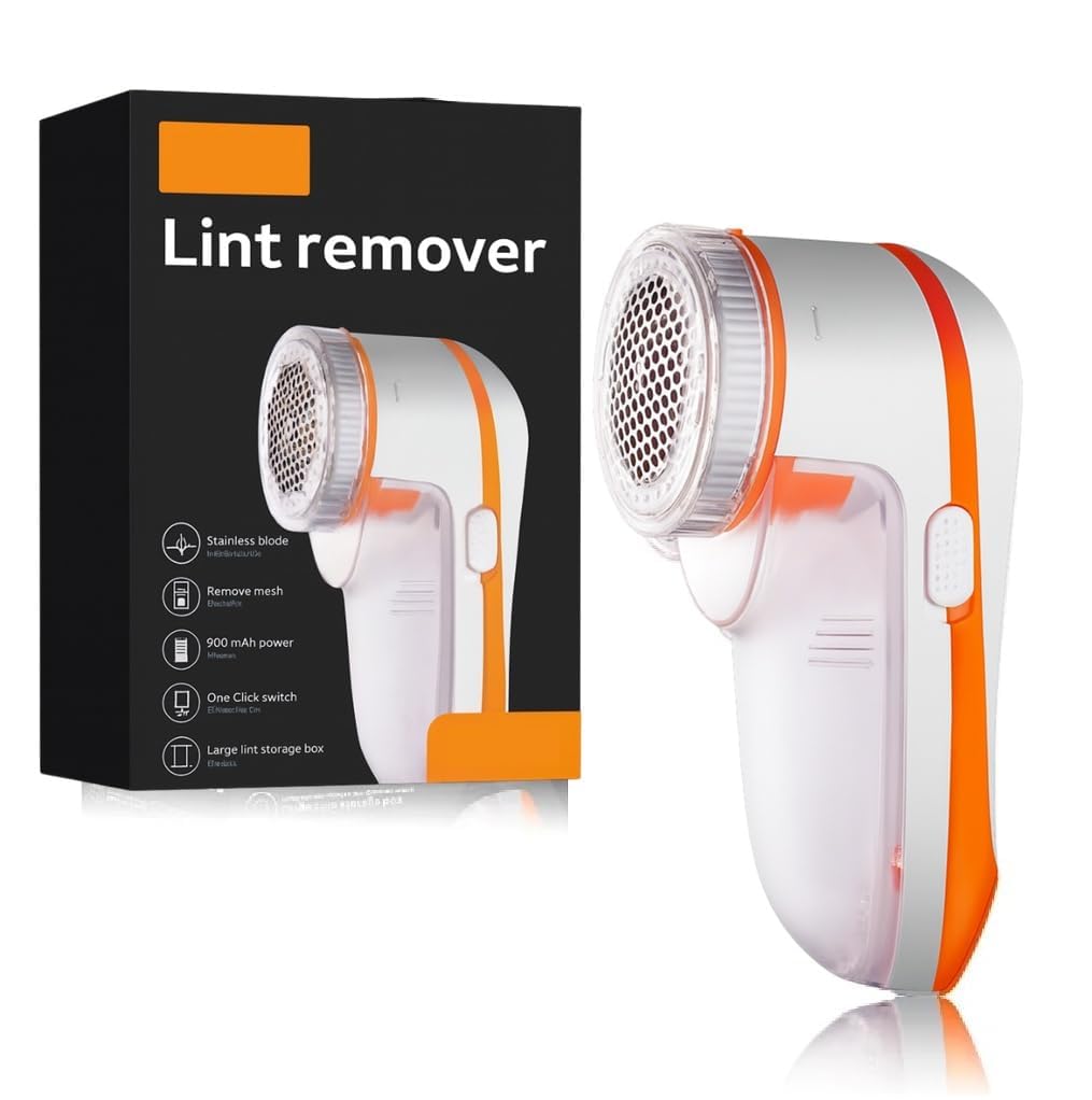 Plastic Nova Electric Lint Remover | With 3 Leaf Blade, 9500 RPM Turbo Motor, Honeycomb Mesh, Safety Cover, Lint Remover For Clothes White And Orange