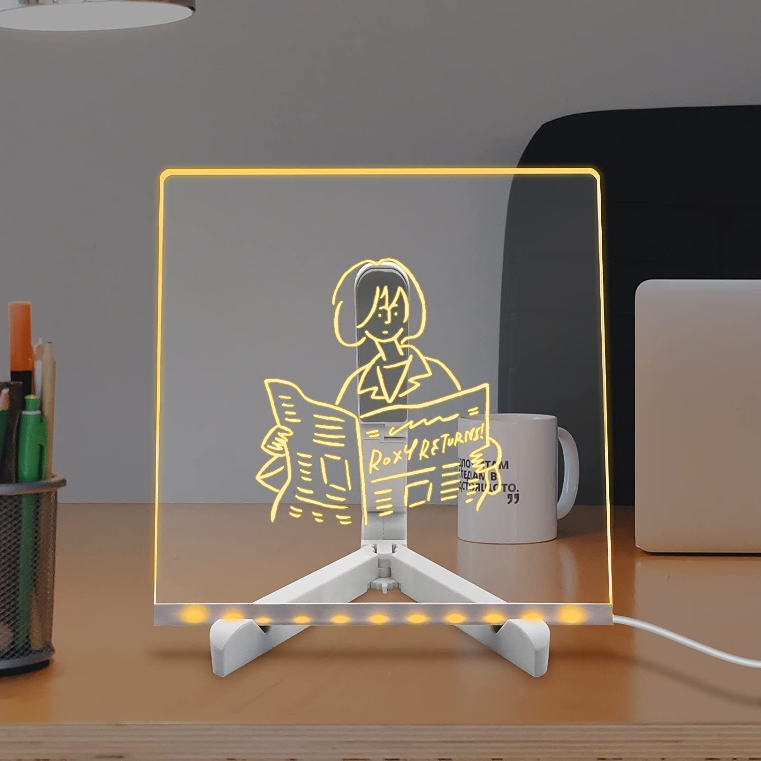 3D Acrylic Writing Board with Pen & Light | 15x15 cm | Led Writing Pad, Table Lamp, Home & Office Decor Items, Valentine Gift for Girlfriend, Personalized Led Board