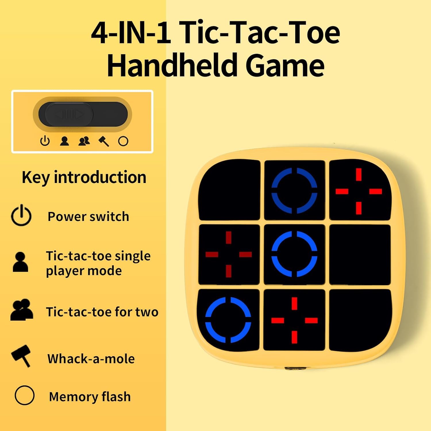 Tic Tac Toe Bolt Game, 4-in-1 Handheld Portable Electronic Toy Rechargeable, Educational Board Games Puzzle for Kids and Adults, Perfect for Travel, Road Trips, and Birthday Gifts - Fun Memory Game