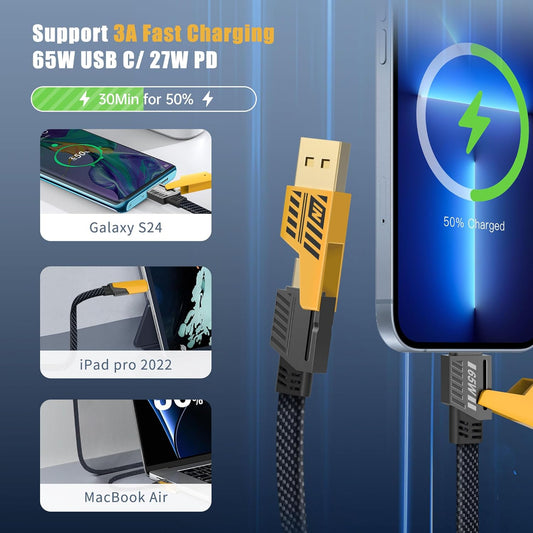 Ultra Fast Charging Cable 4 in 1 [1.8M] Nylon Universal Multiple USB Cable with USB A/USB Type C to 65W USB C + 27W PD Data Cable Charger Wire Compatible with All Mobiles