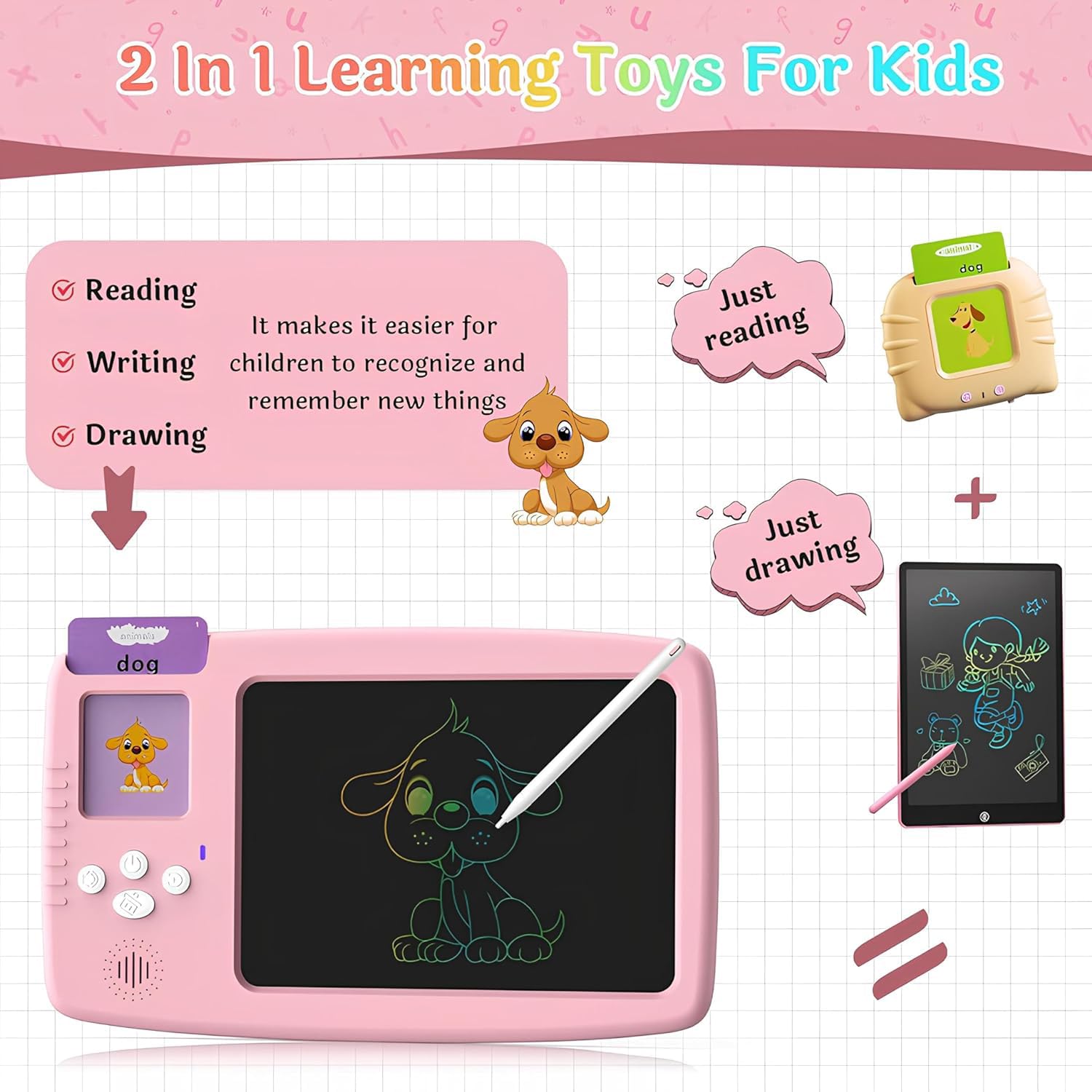 Talking Flash Cards with LCD Writing Tablet 2 in 1, Montessori Speech Therapy Autism Sensory Toys for 3-14 Year Olds Boys and Girls 112 Double-Sided Talking Flash Cards