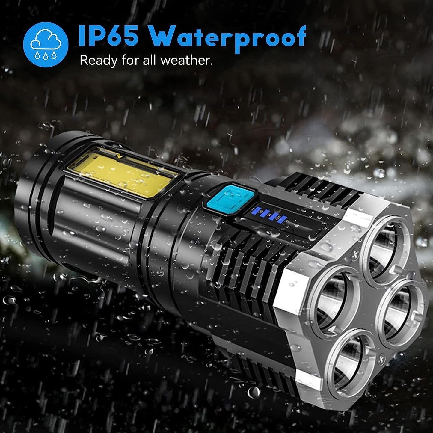 4 in 1 Led Torch Lights Rechargeable Emergency Torch Light 5W USB Charge Flashlight - High Power Long Distance Beam Range 4 Mode Torch for Outdoor,.............