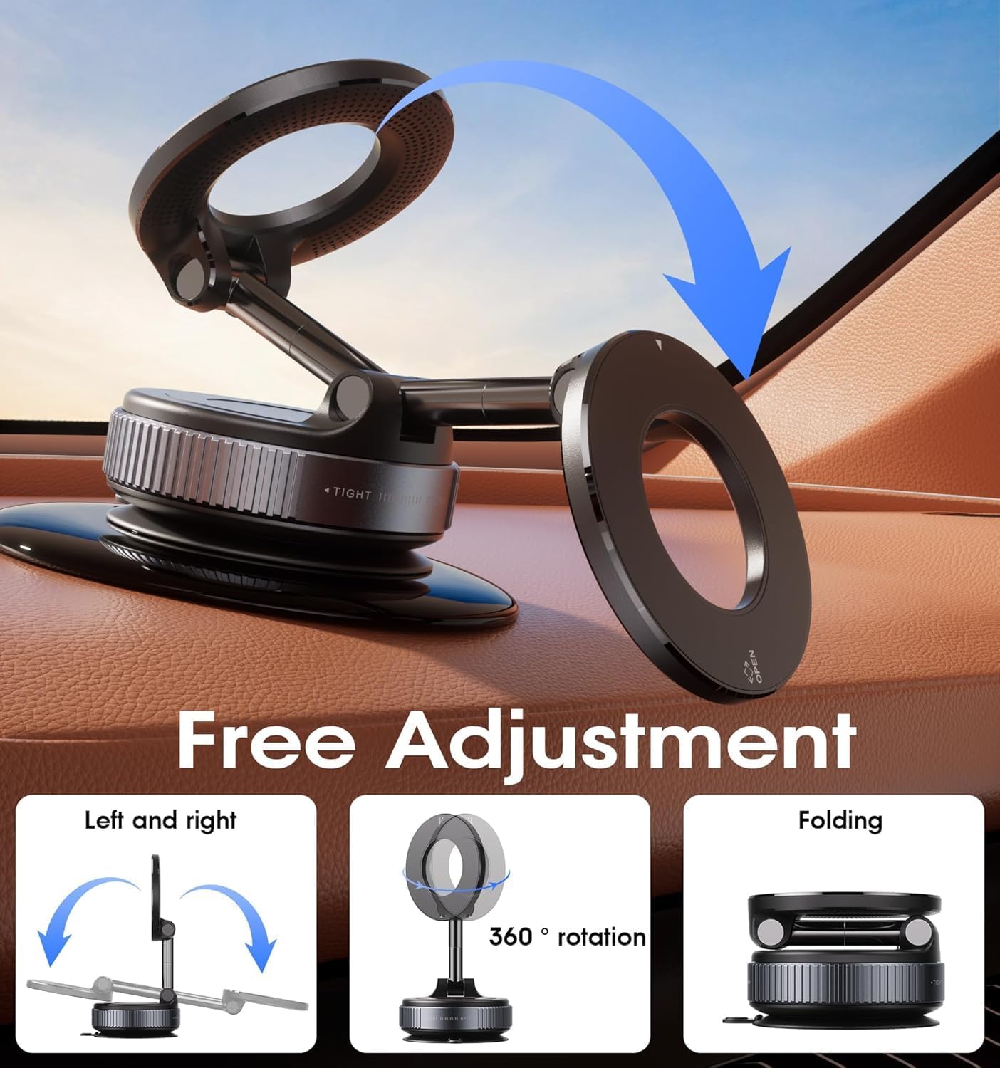 Upgraded 360° Vaccum Magnetic Phones Holder, Magnetic Car Phone Mount, Hands-Free Suction Cup Phones Holder for Car/Gym/Mirror/Shower, Car Mount Compatible with All Mobile (Pro Black)