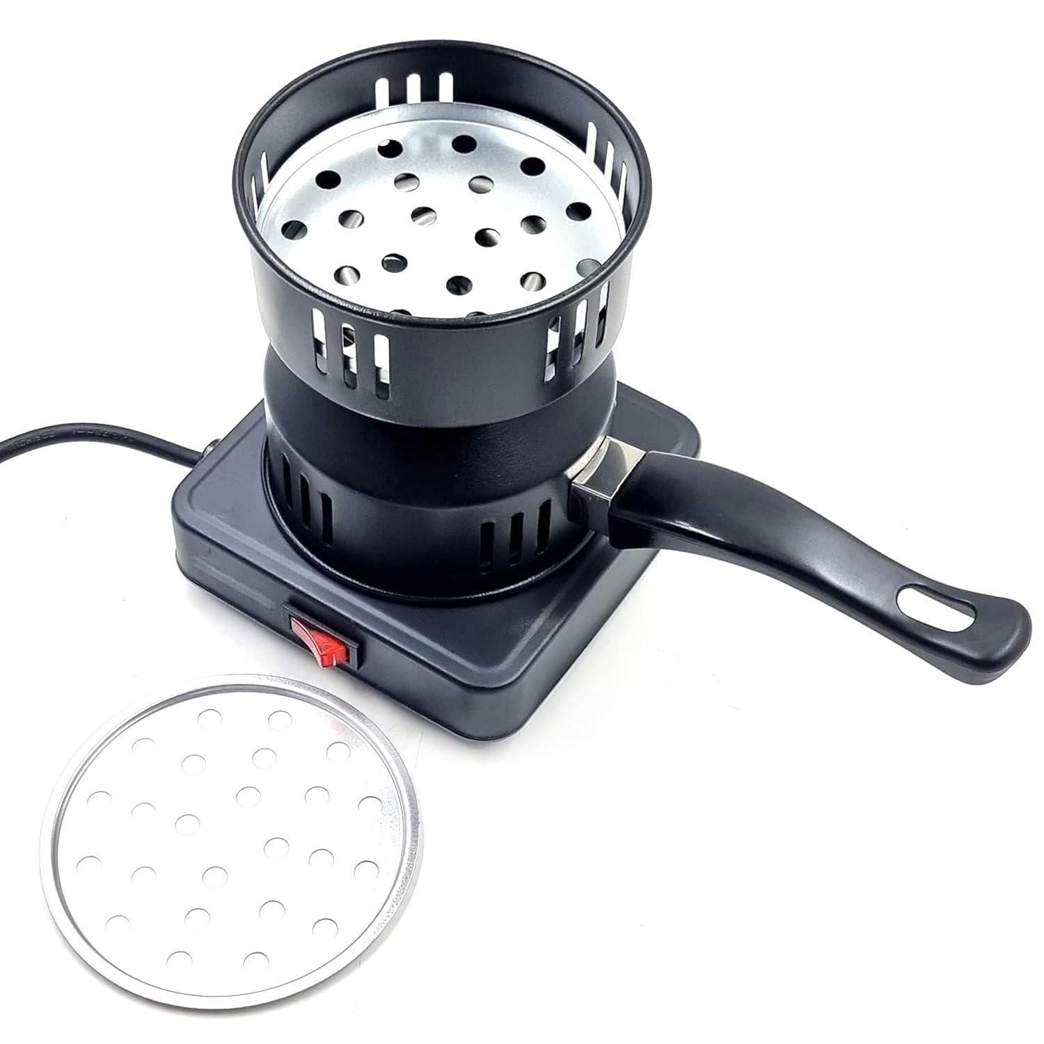 Electric Charcoal Burner with Wooden Handle & Removable Mesh Basket, कोयला बर्नर | Fast Heating Coal Igniter for Hookah, BBQ, Incense, Hawan & Cooking | Heavy Duty Smokeless Charcoal Heater