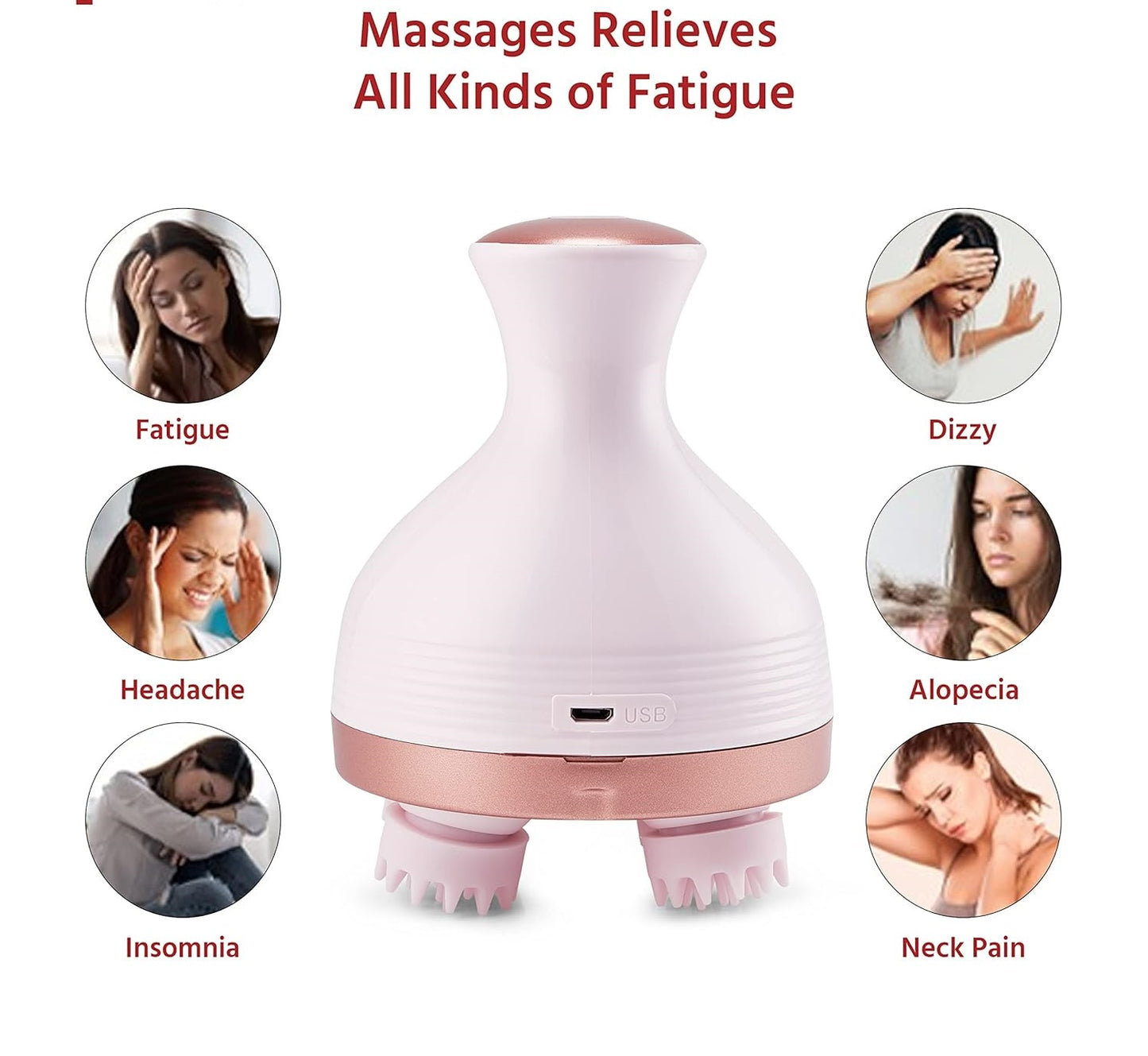 Rechargeable Head, Scalp Full Body Pain Relief Massager, Electric Head Kneading Massager,4 Speed Modes,Handheld Portable Head Scratcher for Hair Growth,Deep Clean & Relaxation