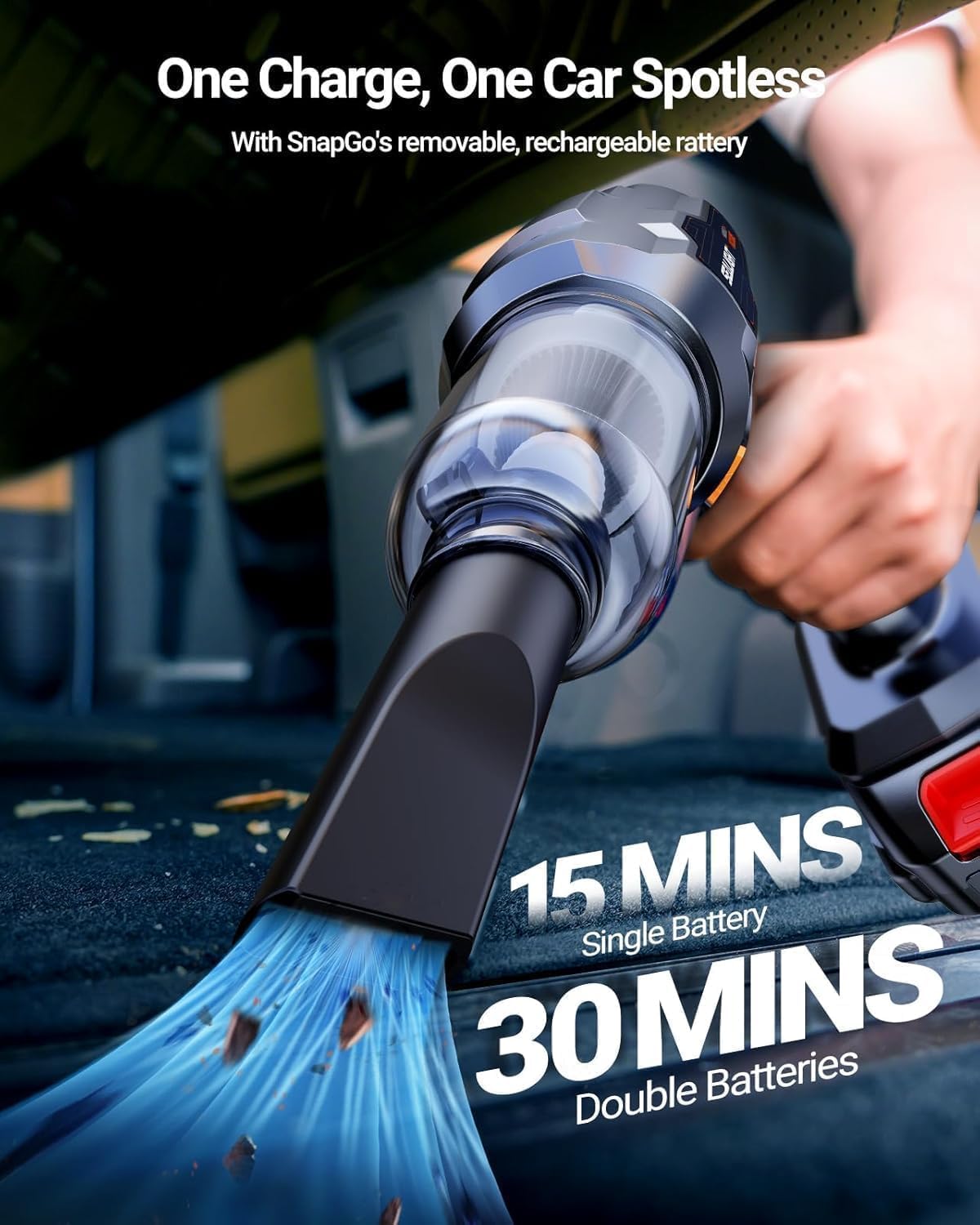 Handheld Car Vacuum Cleaner | 21000Pa High Suction | Cordless 18V/120W Mini Vacuum | Portable Cleaner for Car, Home, Office, Pet Hair | Long Battery Life