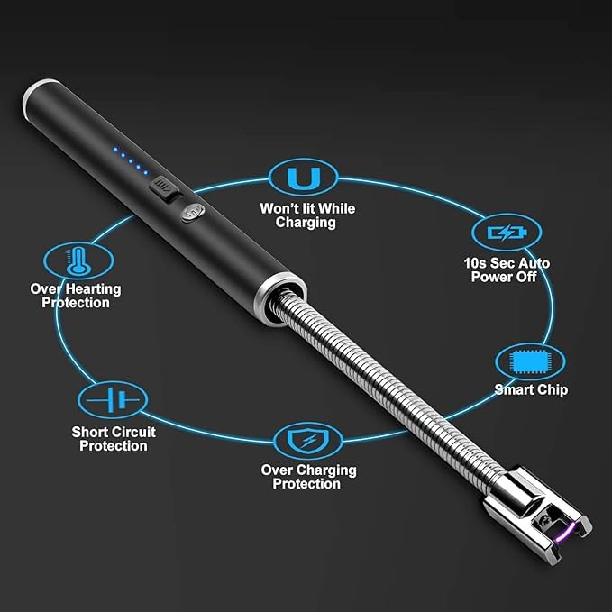 Electric Lighter for Candles Rechargeable Electric Gas Lighter Home Use Candle Lighter Plasma Flameless Windproof USB Lighter 360° Flexible Neck Arc Lighter (Multicolor)