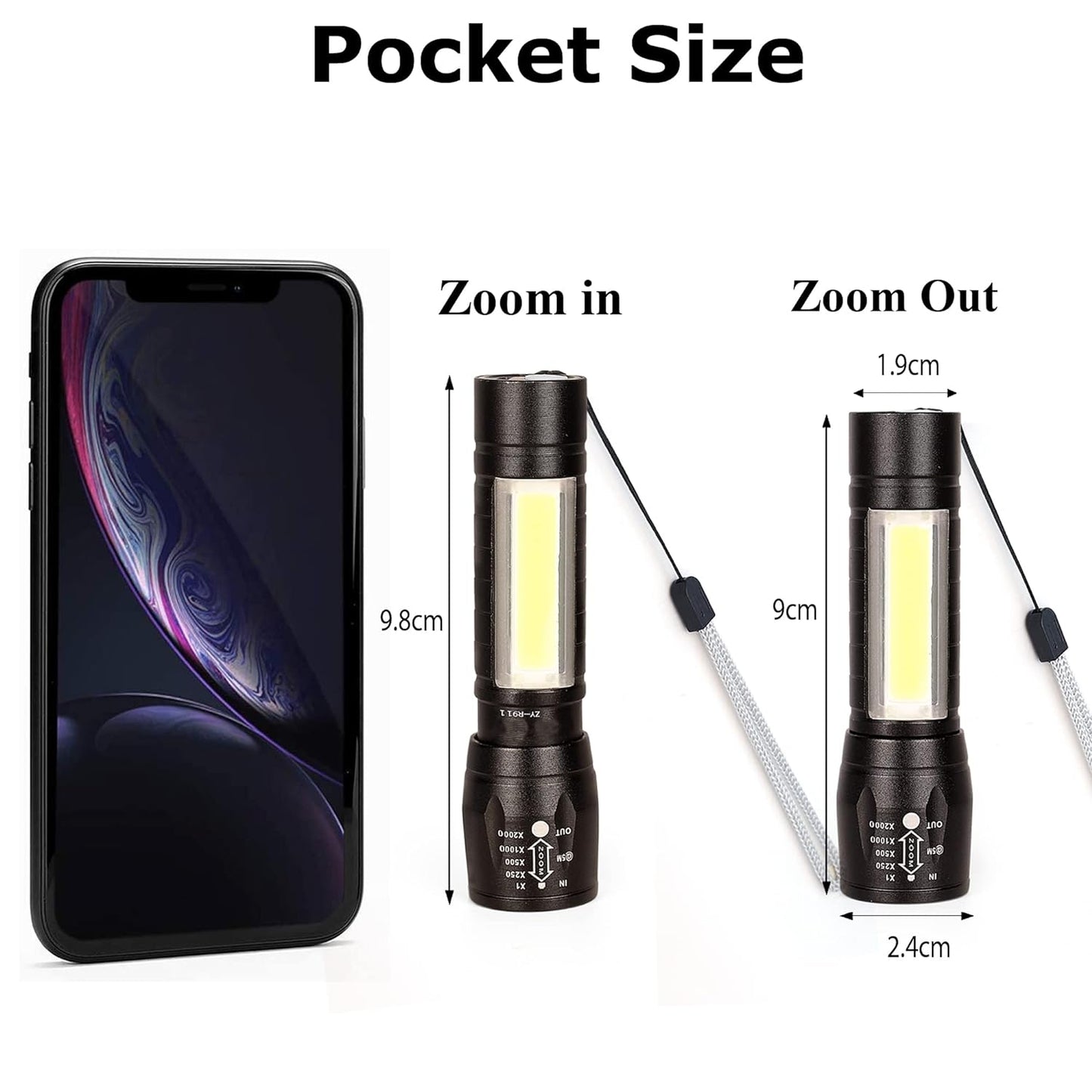 High Quality LED Flashlight With COB Light Mini Waterproof Portable LED COB Flashlight USB Rechargeable 3 Modes Pen Clip Light Flashlight With Hanging Rope Small Size Black Colored