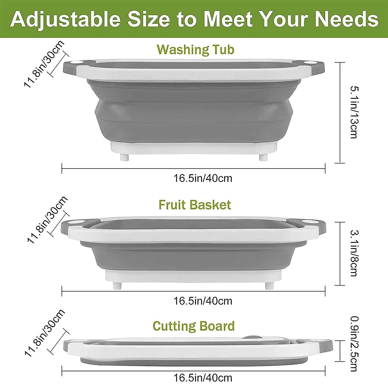 4-in-1 Multipurpose Cutting Board with Washing Bowl – Foldable, Collapsible Dish Tub, Silicone-Based Chopping Board, Fruit & Vegetable Basket for Kitchen, Travel & Outdoor Use