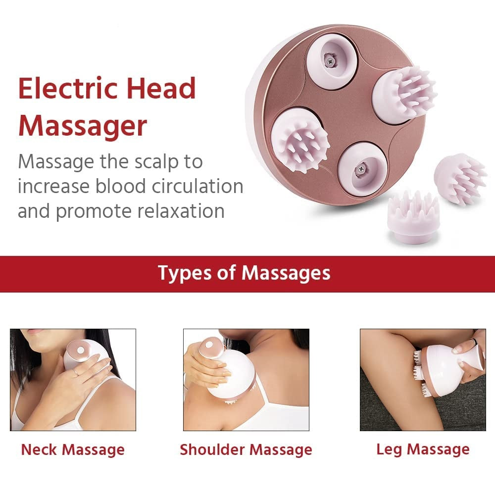 Rechargeable Head, Scalp Full Body Pain Relief Massager, Electric Head Kneading Massager,4 Speed Modes,Handheld Portable Head Scratcher for Hair Growth,Deep Clean & Relaxation