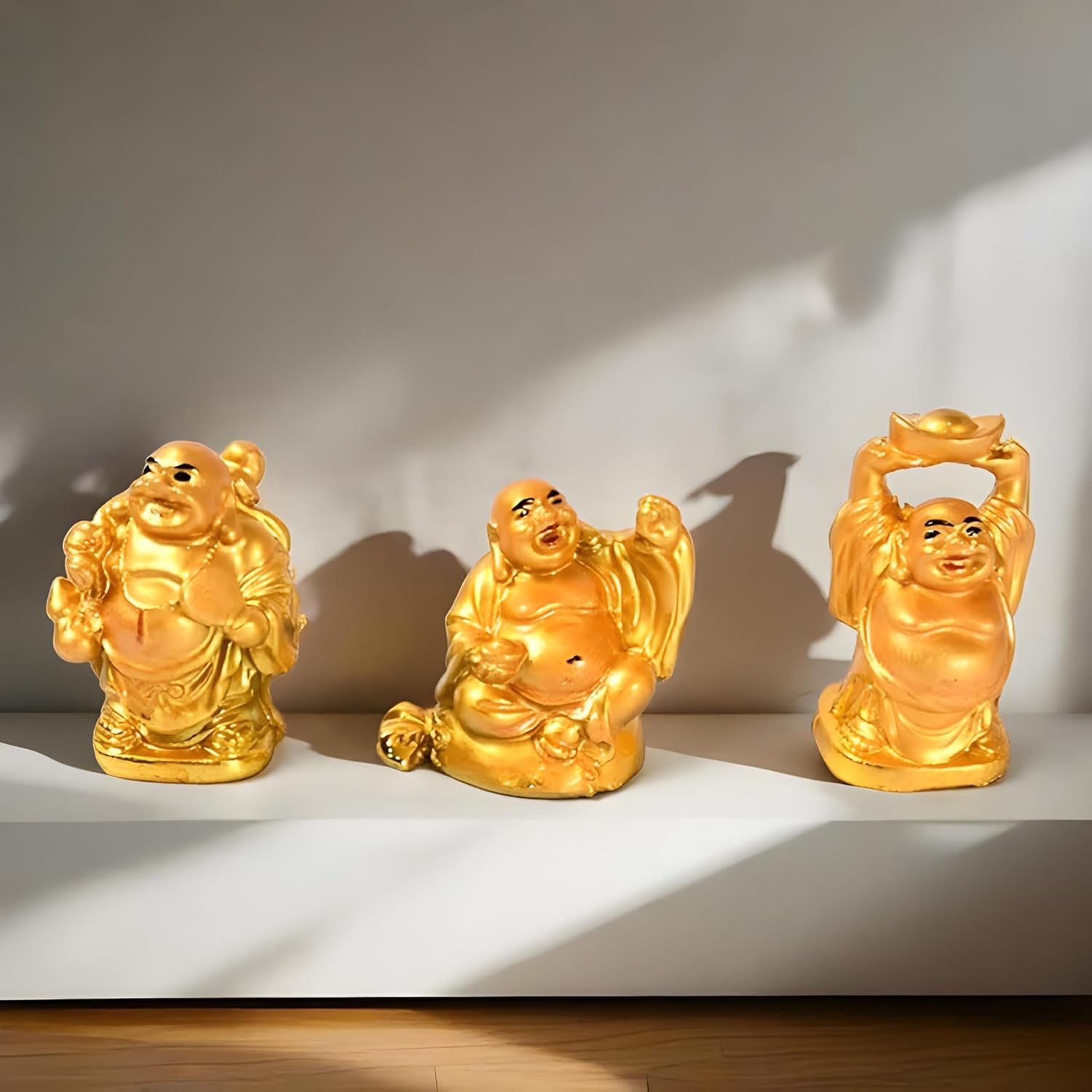 Golden Laughing Buddha Set of Six Pieces Statue | Feng Shui Set Figurine/Golden Statue/Decorative Showpiece/Happy & Success, Wealth & Good Luck, Decorative Idol