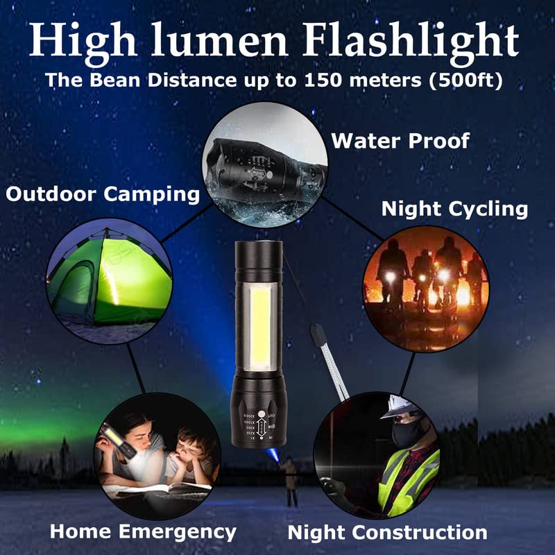 High Quality LED Flashlight With COB Light Mini Waterproof Portable LED COB Flashlight USB Rechargeable 3 Modes Pen Clip Light Flashlight With Hanging Rope Small Size Black Colored