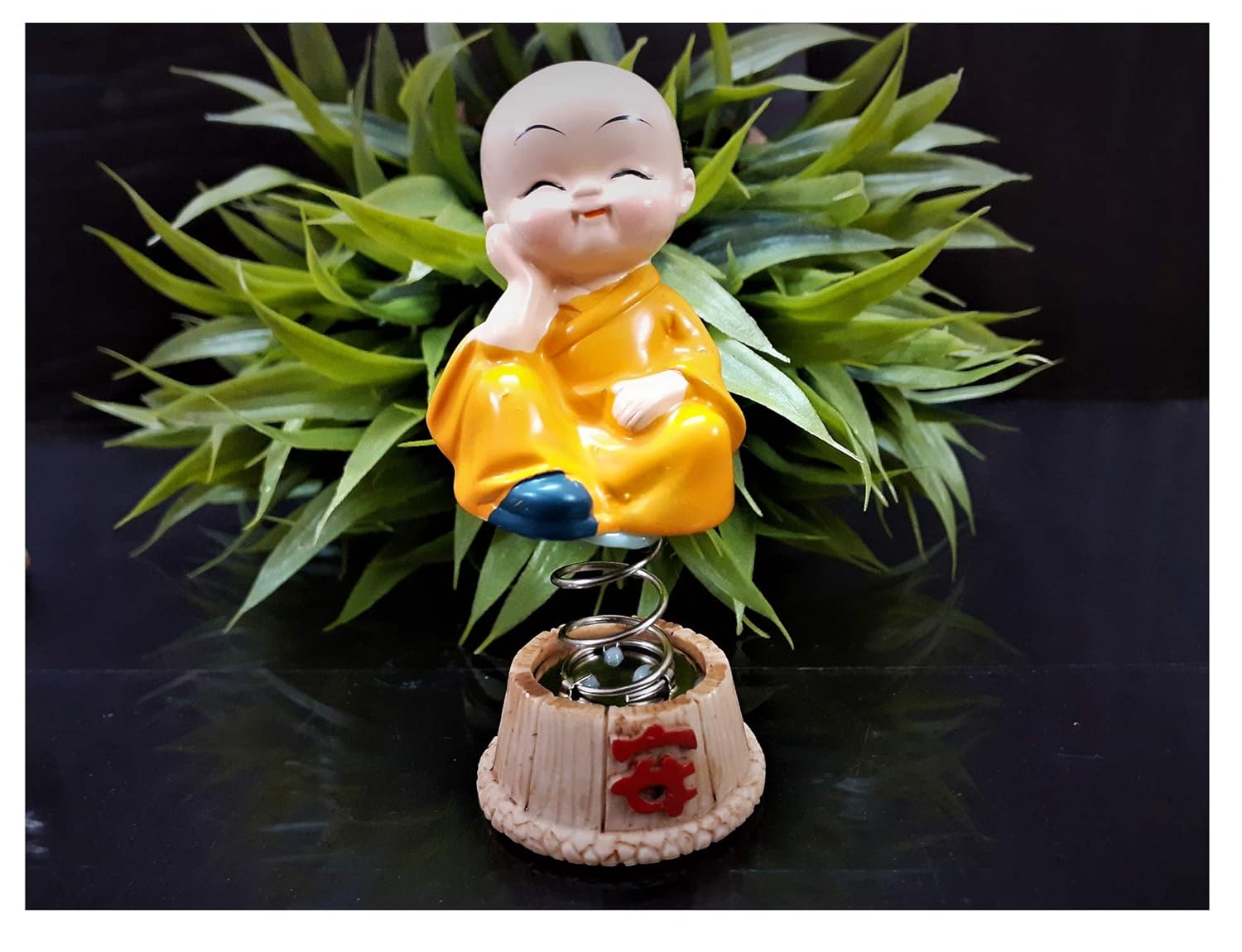 Classy Corners Buddha Monk Surprises Set of 4 Cute Polyresin Baby Monk Buddha Figurines On Spring for Car Dashboard, Home Decor