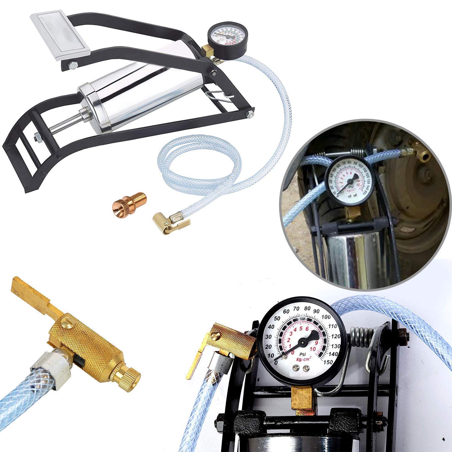 Air Pump Heavy Steel Body Foot Pump Inflator for Car and Bike Tires, Football, Cycle, Pools, Sports - Compact Heavy Duty Pump