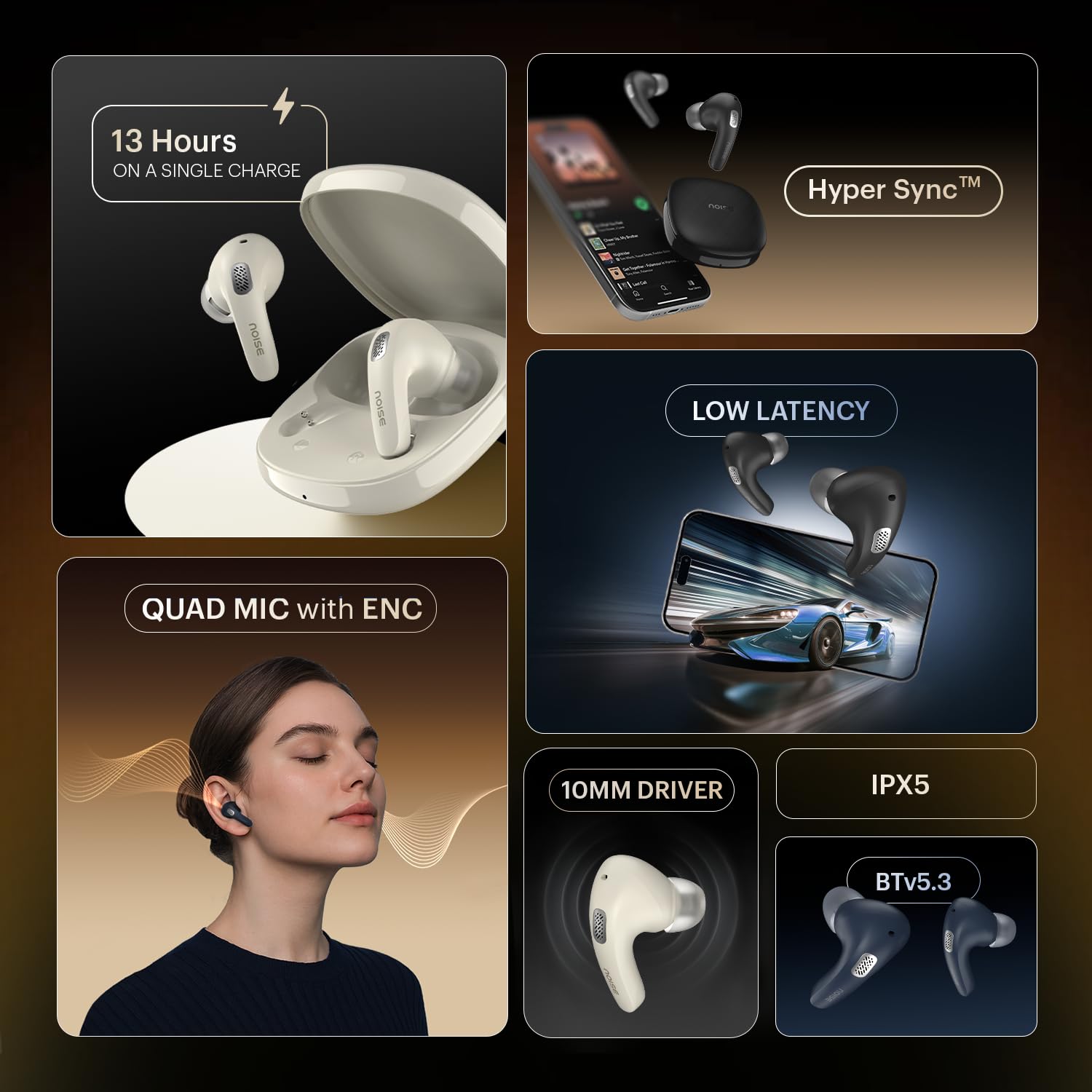 Noise Newly Launched Buds E1 in-Ear Truly Wireless Earbuds with Pebble Grain Design, 35H of Playtime, Quad mic ENC,10mm Driver, Low Latency, BT v5.3