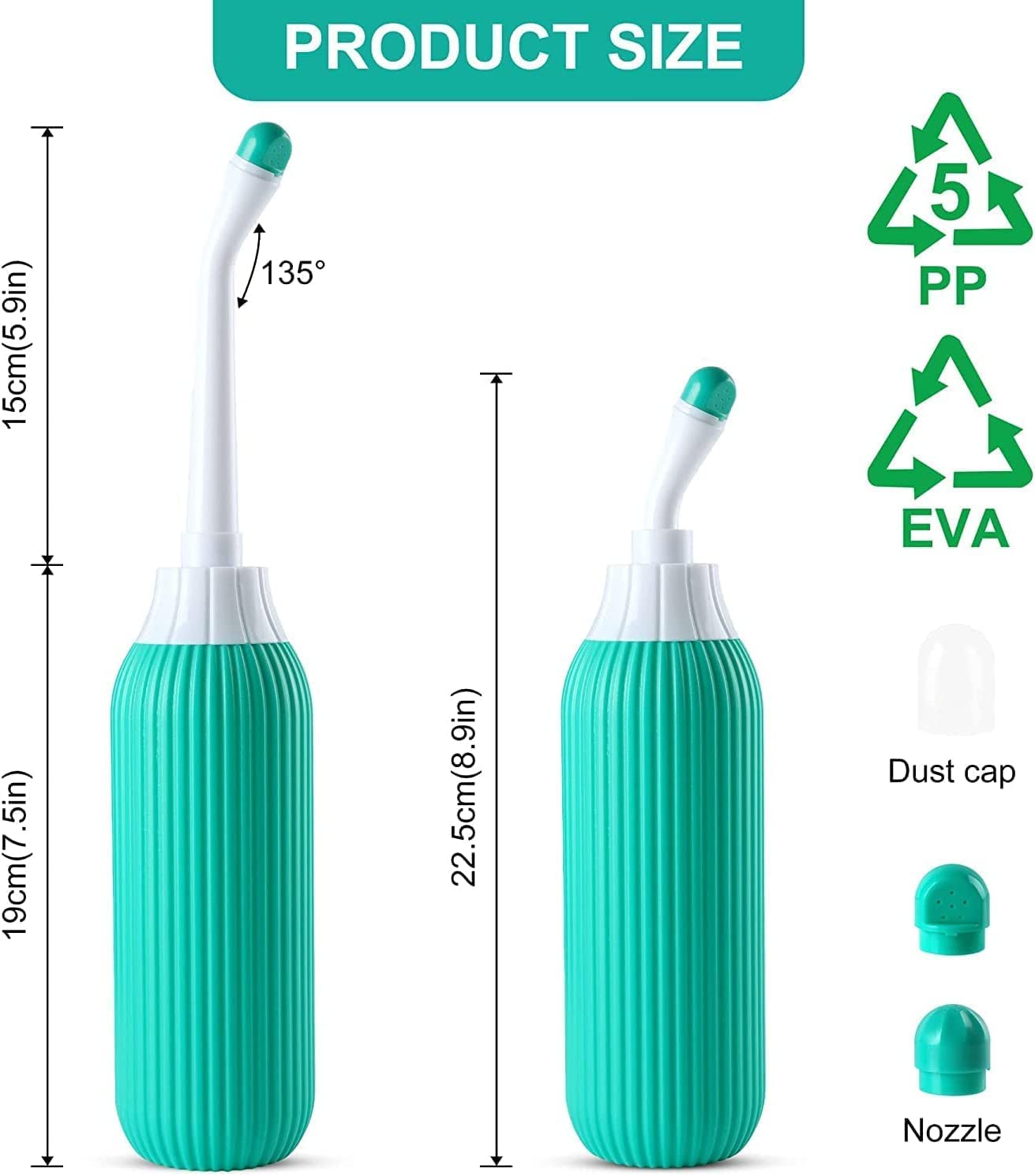 Handheld Portable Bidet Spray Bottle for Toilet Retractable Bidet Angled Nozzle Jet Spray for Personal Hygiene Care with 2 Nozzles and Travel Pouch Bag