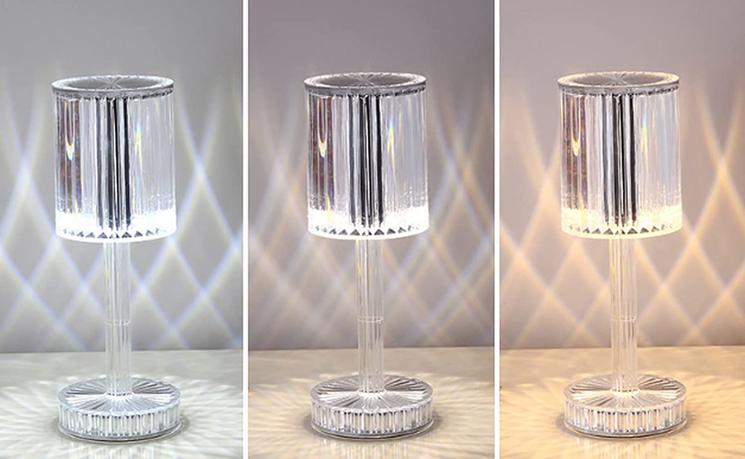 Crystal Table Lamp - Romantic Led Crystal Diamond Table Lamps Touch Control Changing Light, Acrylic Rechargeable Modern Style Crystal Bedside Lamp for Bedroom,