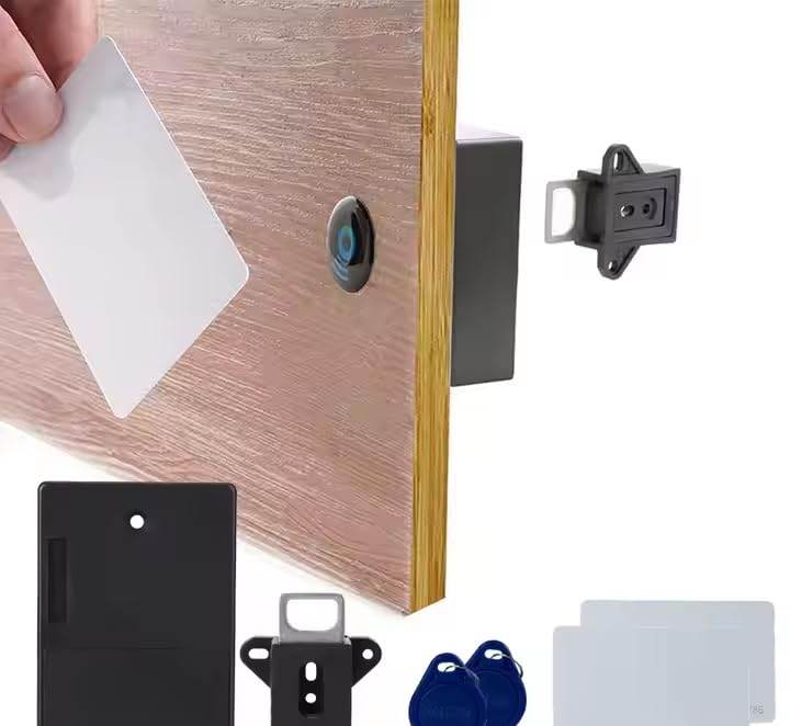 Smart Invisible Door Lock, Electronic RFID Cabinet Lock with 2 Cards, No-Drilling Installation, Auto-Locking for Drawer, Wardrobe, Furniture Security