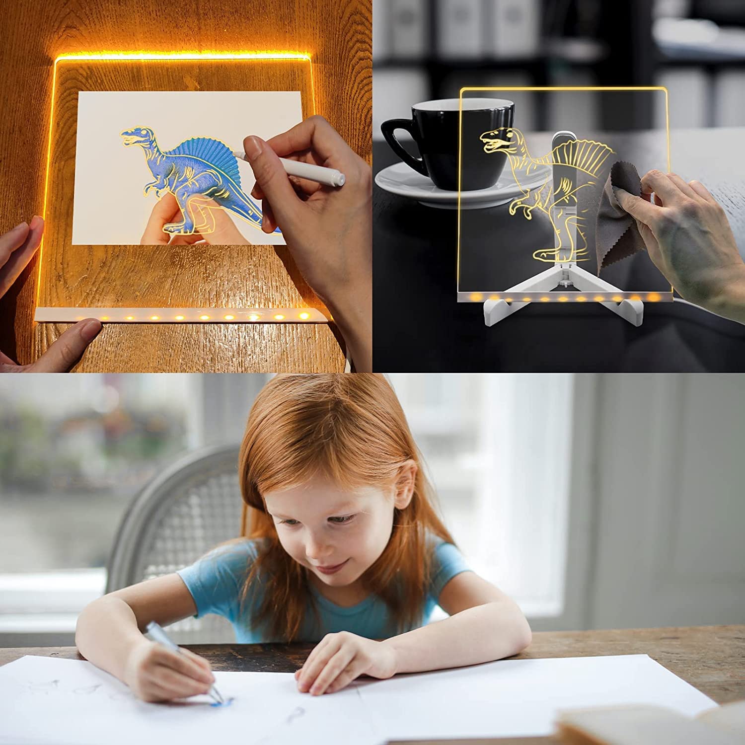3D Acrylic Writing Board with Pen & Light | 15x15 cm | Led Writing Pad, Table Lamp, Home & Office Decor Items, Valentine Gift for Girlfriend, Personalized Led Board
