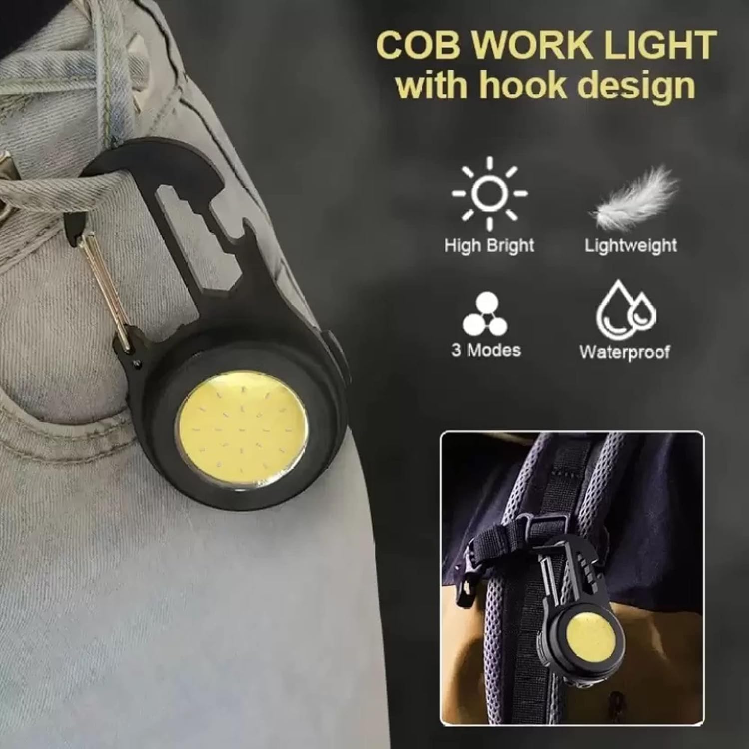 Mini LED Inspection Lights, COB LED Rechargeable Work Lamp, 800 Lumens, Hand Light, Portable Work Lamp, Magnetic Mechanic Light, for Repair, Emergency, Camping