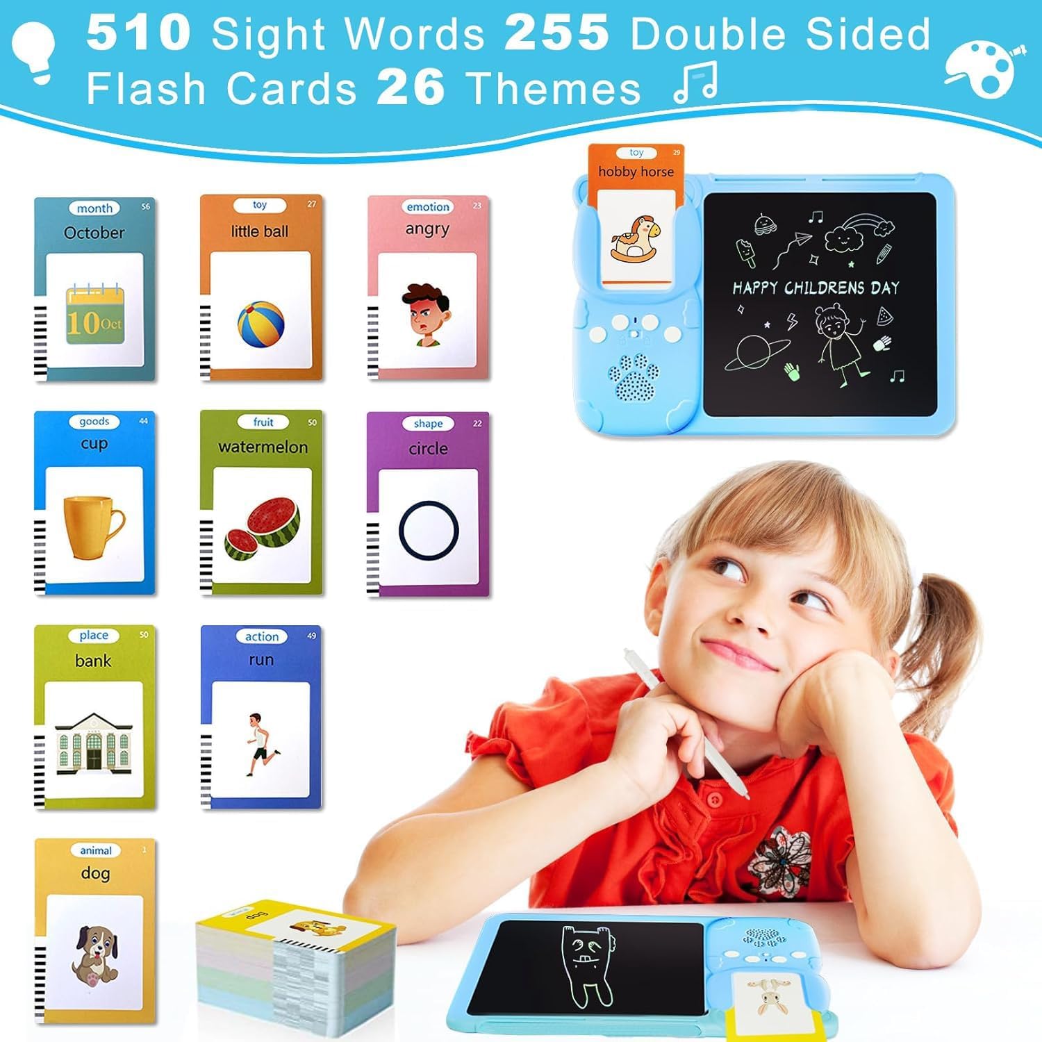 Talking Flash Cards with LCD Writing Tablet 2 in 1, Montessori Speech Therapy Autism Sensory Toys for 3-14 Year Olds Boys and Girls 112 Double-Sided Talking Flash Cards