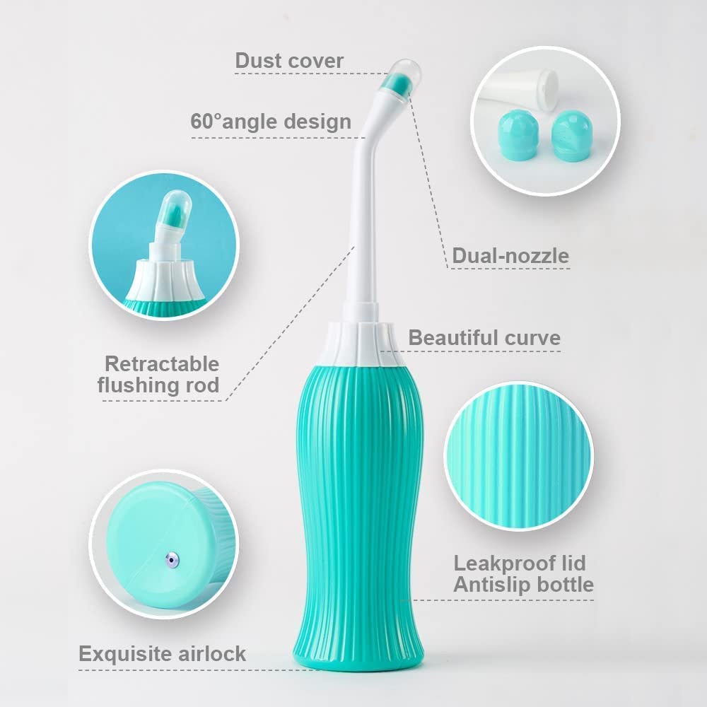 Handheld Portable Bidet Spray Bottle for Toilet Retractable Bidet Angled Nozzle Jet Spray for Personal Hygiene Care with 2 Nozzles and Travel Pouch Bag