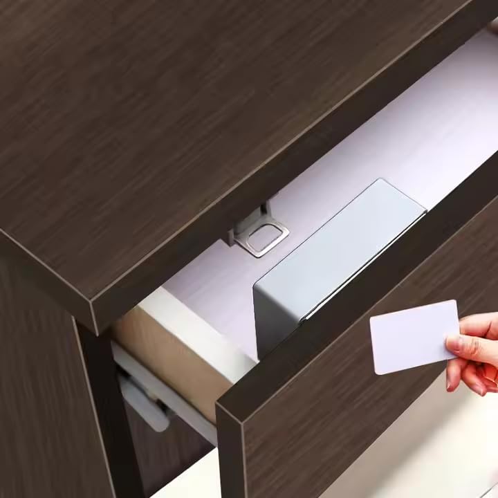 Smart Invisible Door Lock, Electronic RFID Cabinet Lock with 2 Cards, No-Drilling Installation, Auto-Locking for Drawer, Wardrobe, Furniture Security