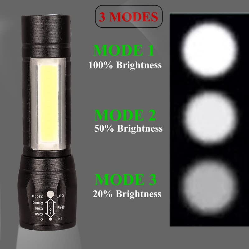 High Quality LED Flashlight With COB Light Mini Waterproof Portable LED COB Flashlight USB Rechargeable 3 Modes Pen Clip Light Flashlight With Hanging Rope Small Size Black Colored