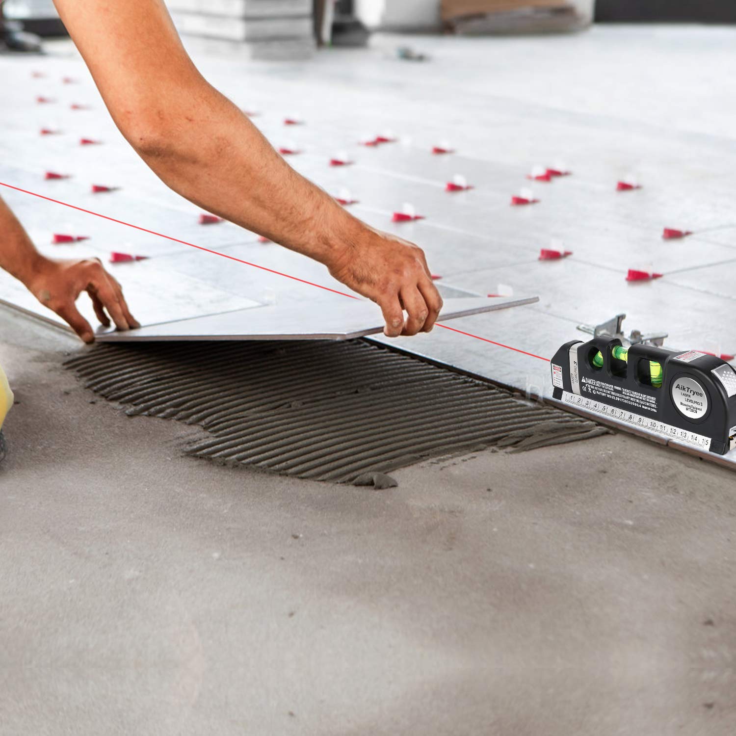 Multipurpose ABS Laser Level Line Tool Kit | Standard Cross | leveler Beam with Metric Rulers 8ft/2.5M for Picture Hanging cabinets Tile Walls