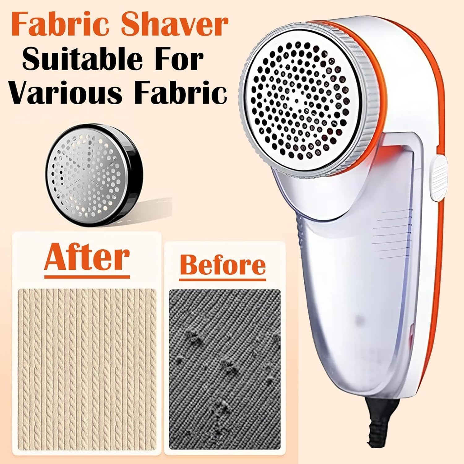 Plastic Nova Electric Lint Remover | With 3 Leaf Blade, 9500 RPM Turbo Motor, Honeycomb Mesh, Safety Cover, Lint Remover For Clothes White And Orange