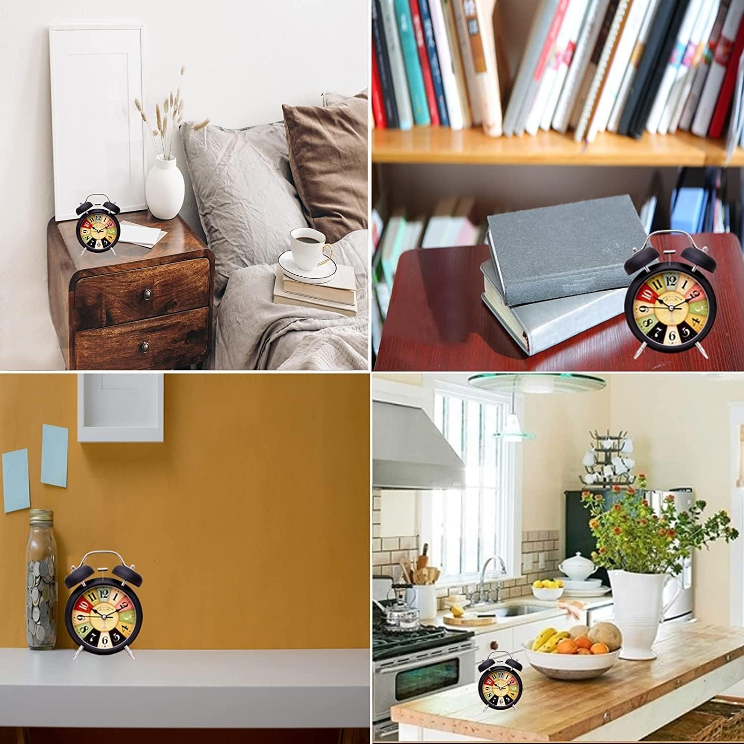 Table Clock Retro Twin Bell Metal Frame Alarm Clock with Night Backlight Function & Silent Motion, Bedside Luminous Alarm for Students Bedroom/Office