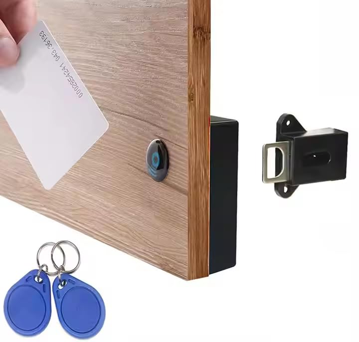 Smart Invisible Door Lock, Electronic RFID Cabinet Lock with 2 Cards, No-Drilling Installation, Auto-Locking for Drawer, Wardrobe, Furniture Security