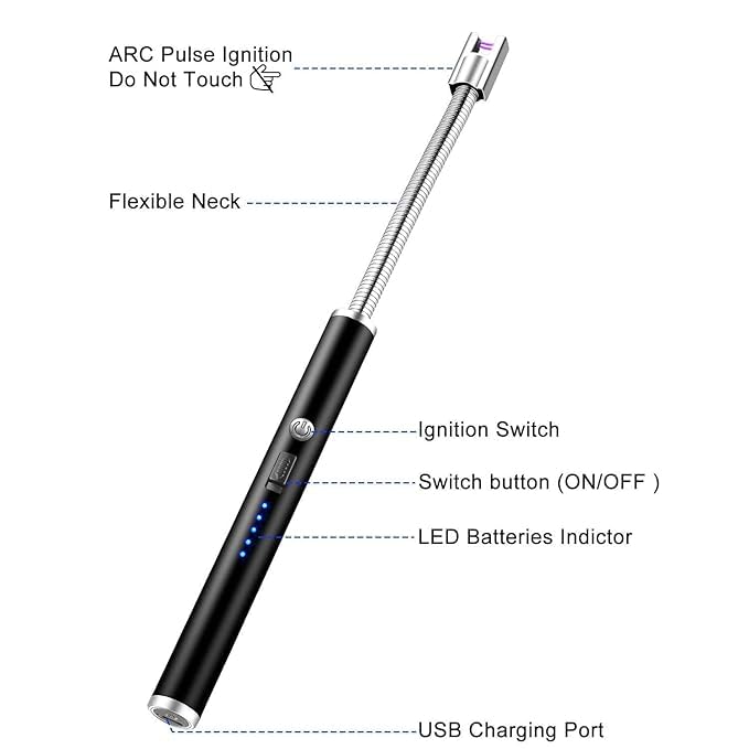 Electric Lighter for Candles Rechargeable Electric Gas Lighter Home Use Candle Lighter Plasma Flameless Windproof USB Lighter 360° Flexible Neck Arc Lighter (Multicolor)