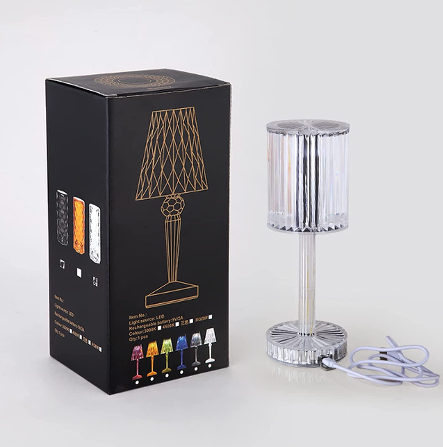 Crystal Table Lamp - Romantic Led Crystal Diamond Table Lamps Touch Control Changing Light, Acrylic Rechargeable Modern Style Crystal Bedside Lamp for Bedroom,