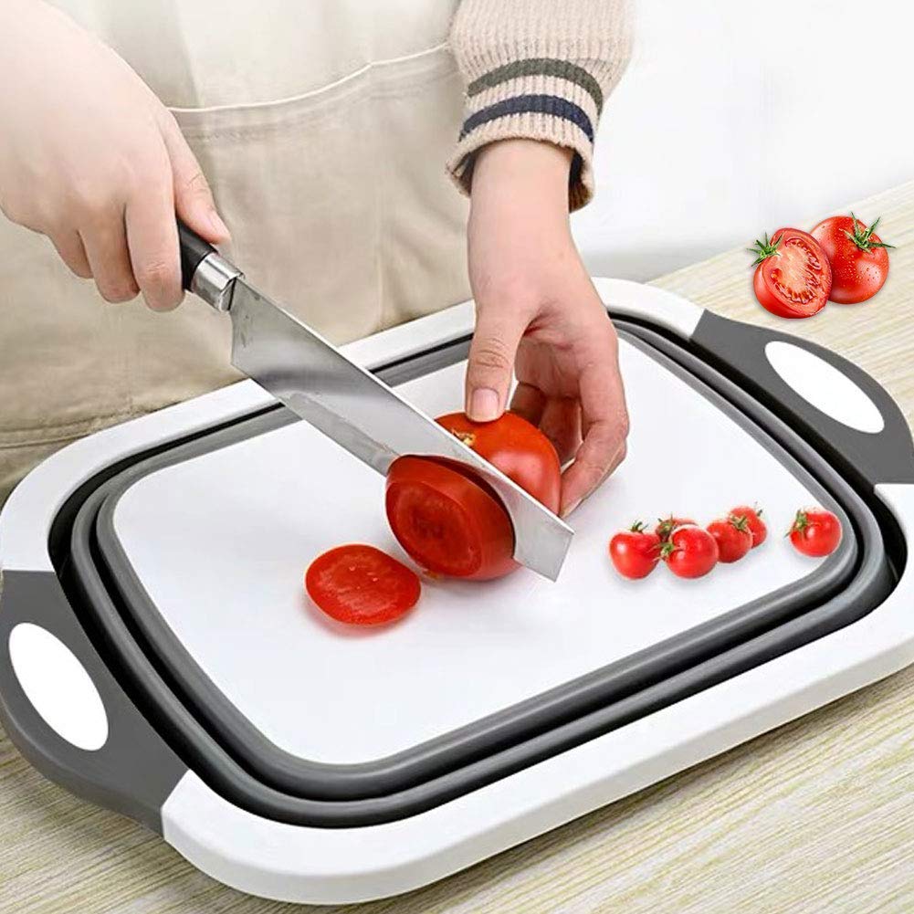 4-in-1 Multipurpose Cutting Board with Washing Bowl – Foldable, Collapsible Dish Tub, Silicone-Based Chopping Board, Fruit & Vegetable Basket for Kitchen, Travel & Outdoor Use
