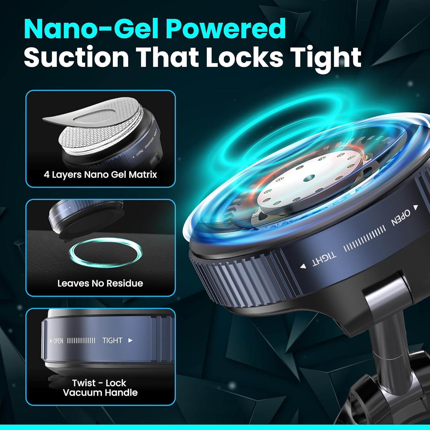 Upgraded 360° Vaccum Magnetic Phones Holder, Magnetic Car Phone Mount, Hands-Free Suction Cup Phones Holder for Car/Gym/Mirror/Shower, Car Mount Compatible with All Mobile (Pro Black)