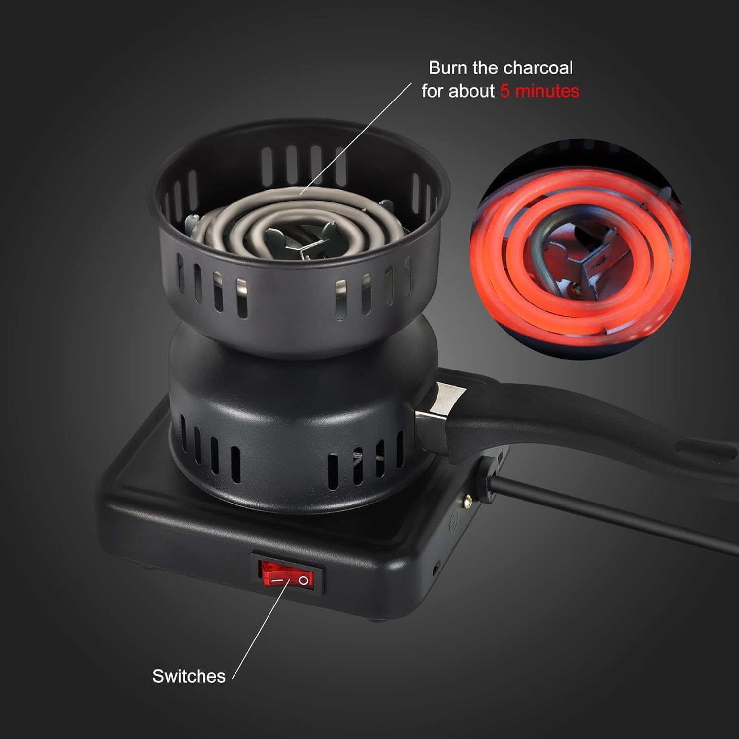 Electric Charcoal Burner with Wooden Handle & Removable Mesh Basket, कोयला बर्नर | Fast Heating Coal Igniter for Hookah, BBQ, Incense, Hawan & Cooking | Heavy Duty Smokeless Charcoal Heater