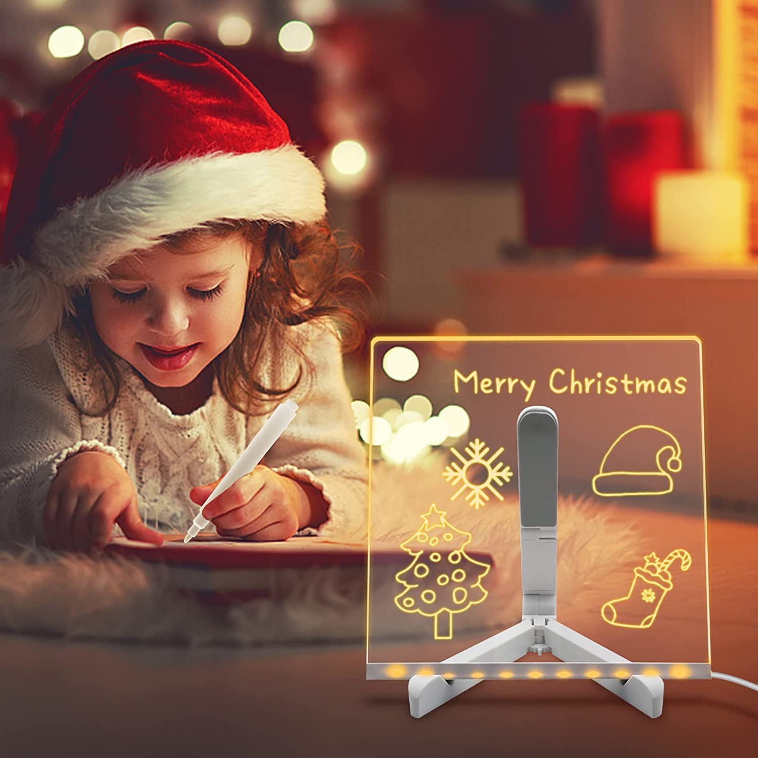 3D Acrylic Writing Board with Pen & Light | 15x15 cm | Led Writing Pad, Table Lamp, Home & Office Decor Items, Valentine Gift for Girlfriend, Personalized Led Board