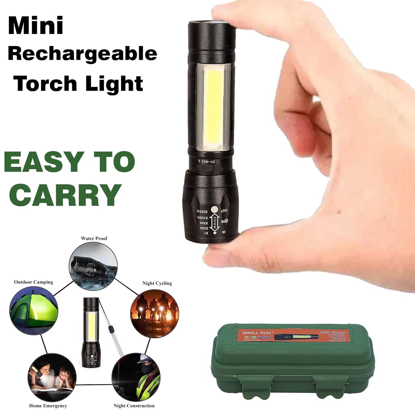 High Quality LED Flashlight With COB Light Mini Waterproof Portable LED COB Flashlight USB Rechargeable 3 Modes Pen Clip Light Flashlight With Hanging Rope Small Size Black Colored