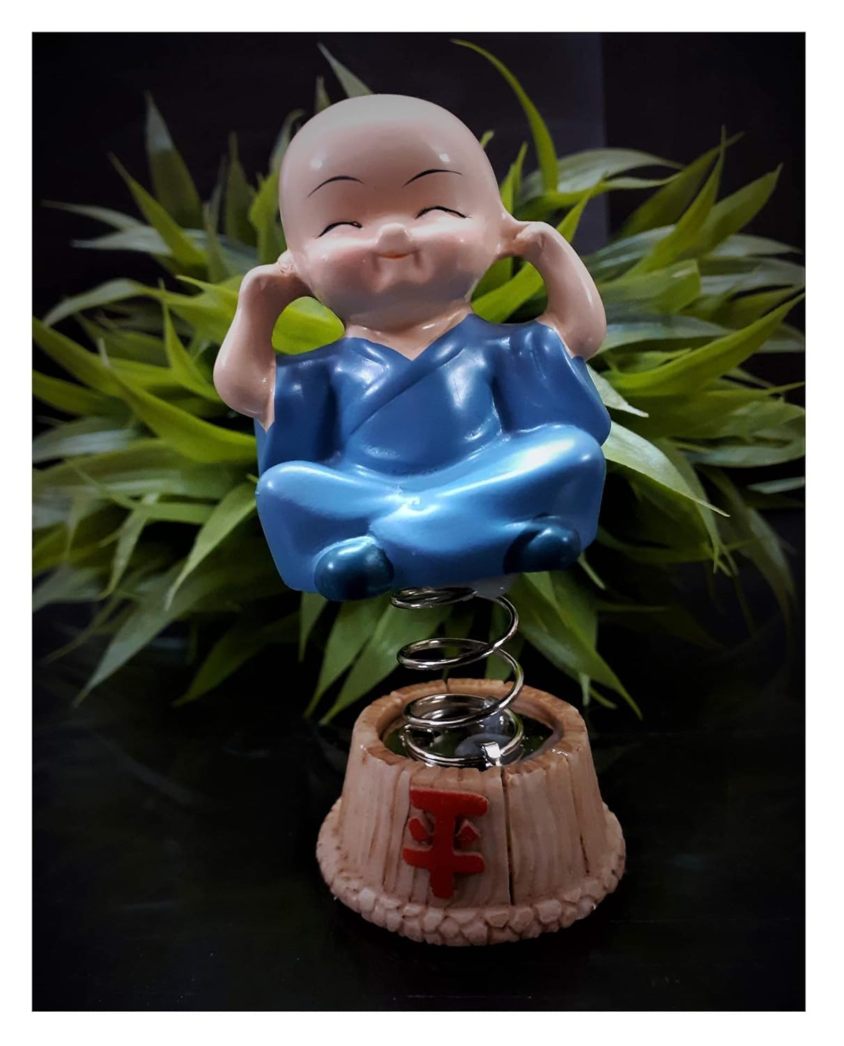 Classy Corners Buddha Monk Surprises Set of 4 Cute Polyresin Baby Monk Buddha Figurines On Spring for Car Dashboard, Home Decor