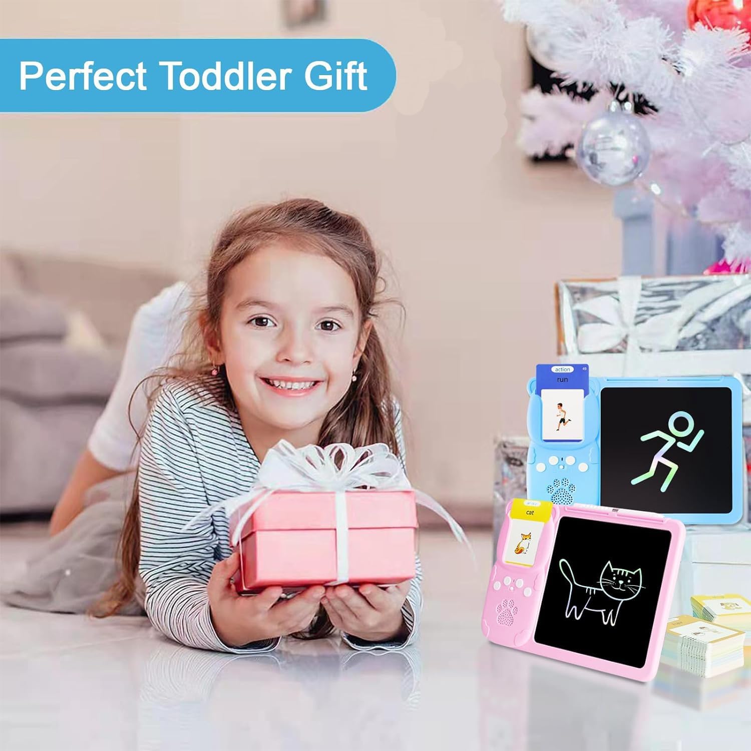 Talking Flash Cards with LCD Writing Tablet 2 in 1, Montessori Speech Therapy Autism Sensory Toys for 3-14 Year Olds Boys and Girls 112 Double-Sided Talking Flash Cards