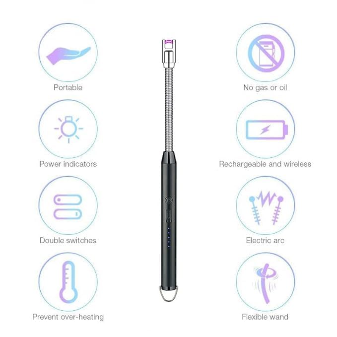 Electric Lighter for Candles Rechargeable Electric Gas Lighter Home Use Candle Lighter Plasma Flameless Windproof USB Lighter 360° Flexible Neck Arc Lighter (Multicolor)