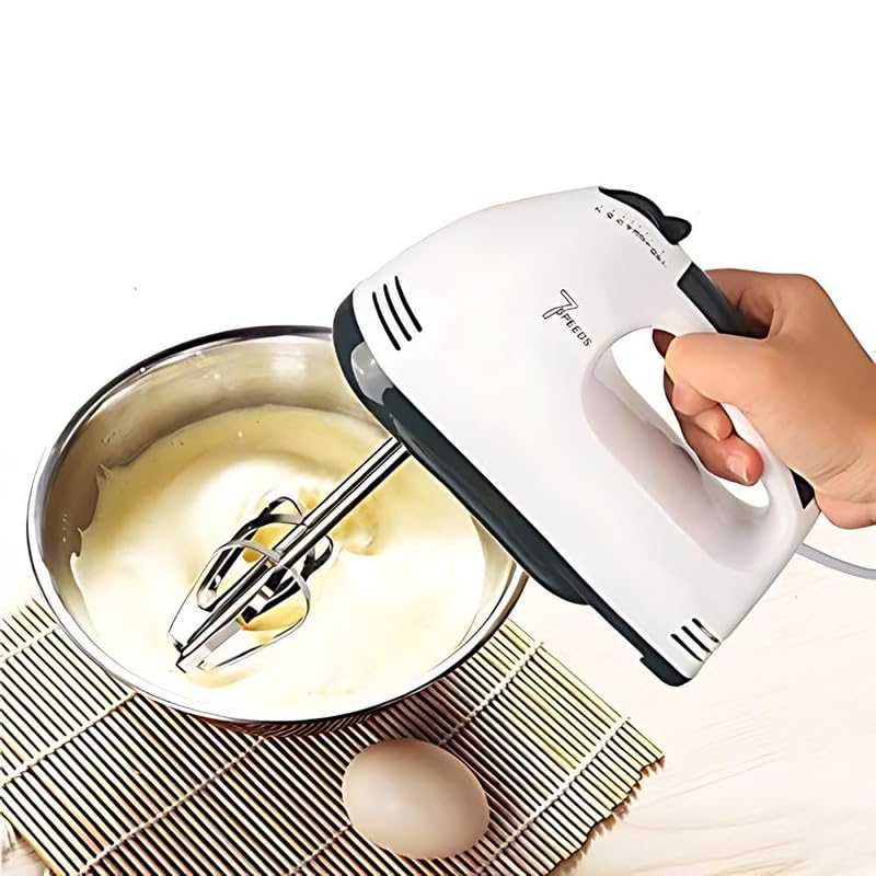 7-Speed Electric Beater for Baking, Whipping Cream & Eggs, Powerful Hand Mixer with Stainless Steel Attachments, Ideal for Kitchen Use