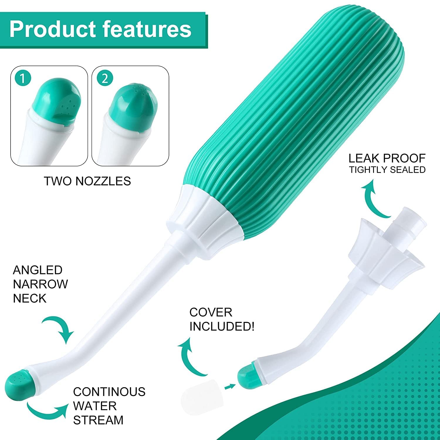 Handheld Portable Bidet Spray Bottle for Toilet Retractable Bidet Angled Nozzle Jet Spray for Personal Hygiene Care with 2 Nozzles and Travel Pouch Bag